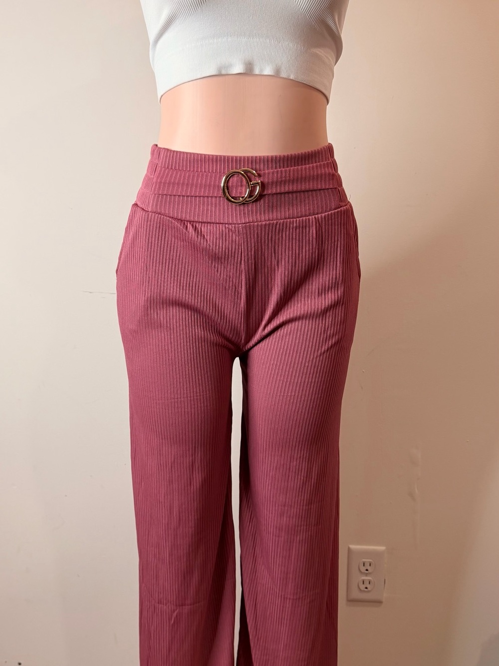 Ribbed High-Waist Wide-Leg Pants NEW